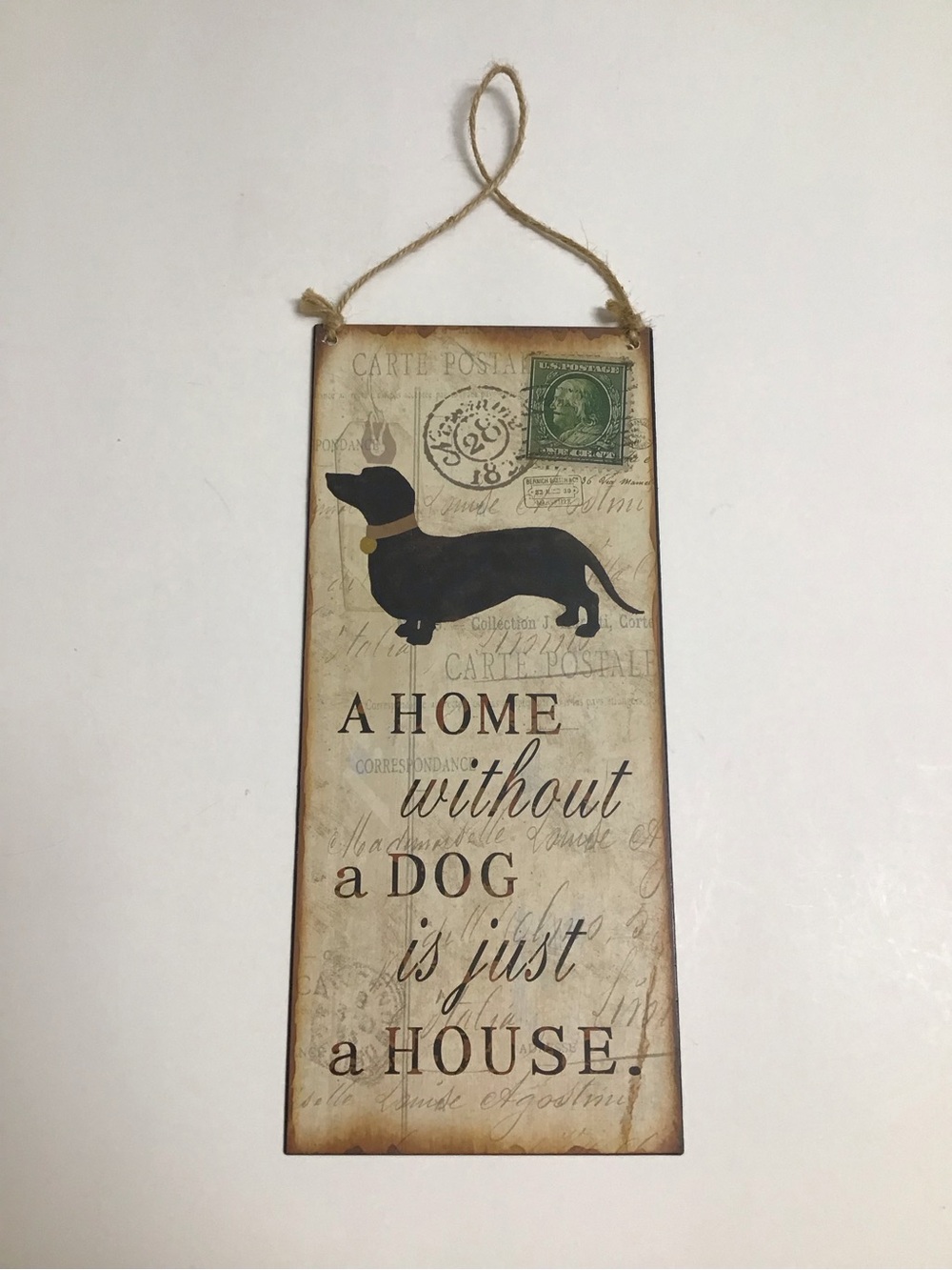 Dachshund REVERSIBLE to FRENCH Doxie Home Without a Dog Tin Sign Plaque Rustic - Picture 3 of 7